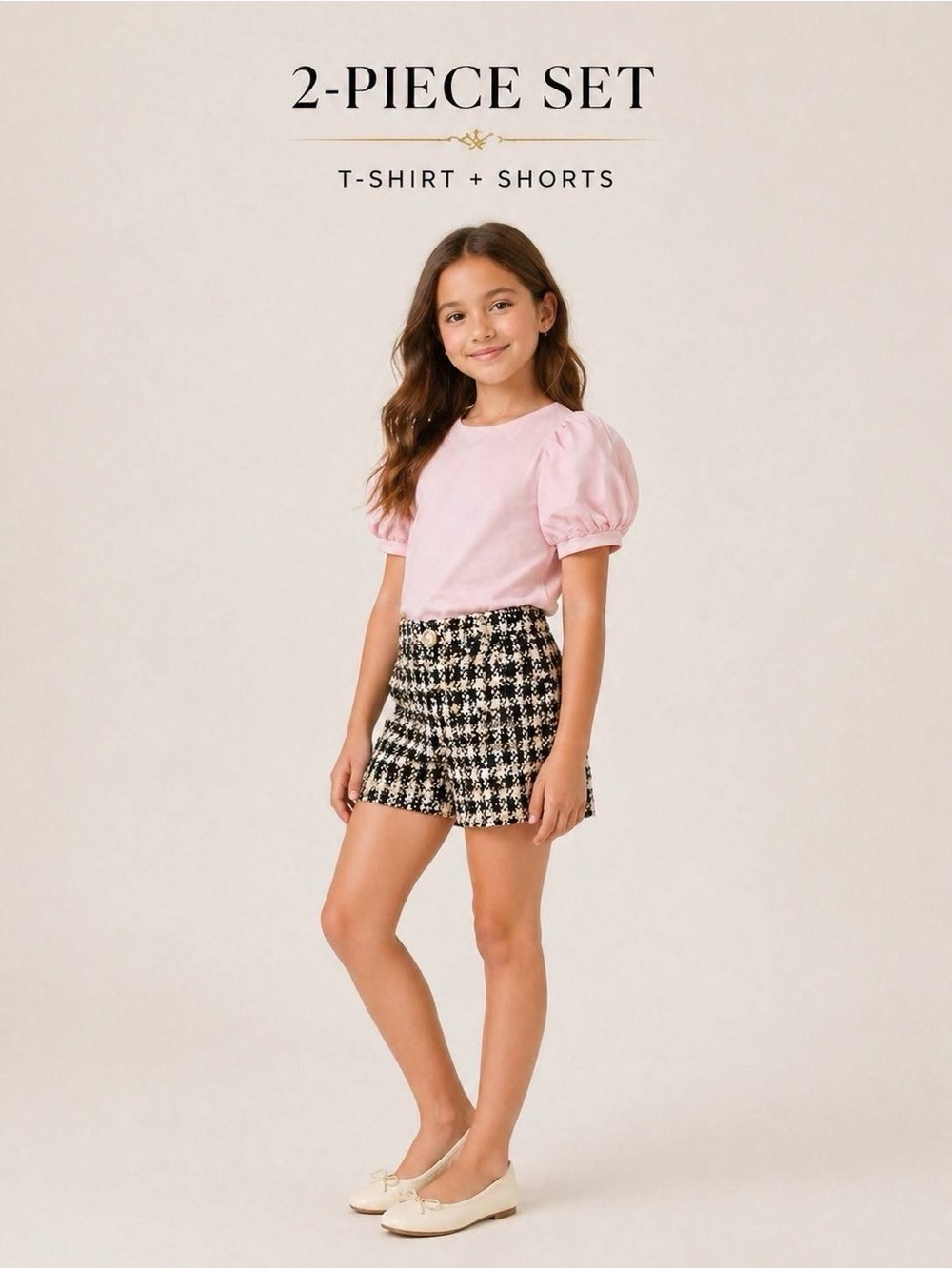 A Loves A Girls 2-Piece Set Pink Top Tweed Sequin Shorts Size M 9-10Y NWT